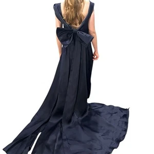 Audrey+Brooks Dress 6205 Size 12 Off-Shoulder Dark Navy Blue Silk Evening Gown - Picture 1 of 13