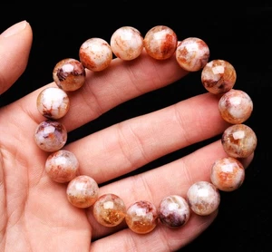 Bracciale perle tonde 12,8 mm fantasma rosso naturale giardino cristallo gemma - Foto 1 di 6