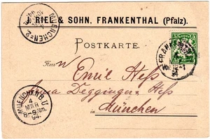Bayern 1894, 5 Pf. auf Firmen Vordruck Karte v. FRANKENTHAL  - Bild 1 von 1