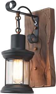Vintage Industrial Wall Sconce, Rustic Light Fixtures Wood Metal Wooden Lamp