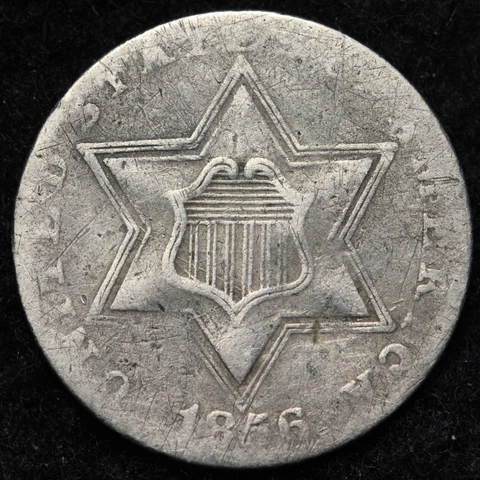1856 Three Cent Silver Piece CHOICE GOOD E163 KQEM Cover