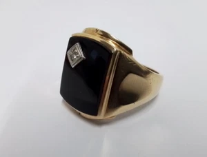 Helm & Hahn co. 10K Yellow Gold 12x15mm Onyx Ring with Diamond - 6.6G Size 9.5 - Picture 1 of 7