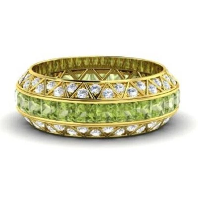 3.70 Ct Princess Natural Peridot & Diamond Eternity Band 14k Yellow Gold Sz 8 - Image 1 of 4