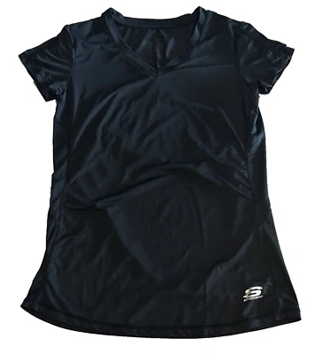 Camiseta deportiva Skechers negra con cuello en V para mujer M adulto transpirable ligera Foto 1 de 4