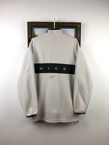 Vintage 90's Nike Fleece Sweatshirt Center Logo Swoosh Jacket Mens White Size L - Picture 1 of 15