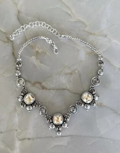 Brighton Swarovski Faceted Gold Shadow Crystal Faux Antique Brass Pearl Necklace - Picture 1 of 24