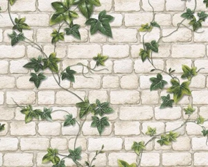 Tapete Steinmauer Efeu creme grün 9804-34 (2,38€/1qm) - Bild 1 von 3