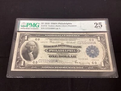 1918 $1 Federal Reserve Bank Note Philadelphia FR-715 - Graded PMG 25 - Image 1 of 4
