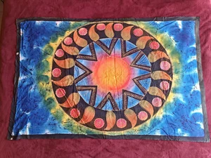 Arazzo batik indiano con sole rettangolare fatto a mano vintage - Foto 1 di 1
