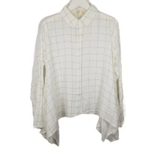 Hem & Thread Womens Small White Window Pane Plaid Button Up Shirt - Picture 1 of 7