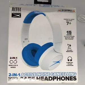 Altec Lansing 2 In 1 Active Noise Cancelling Kid Safe Headphones Blue - Picture 1 of 4