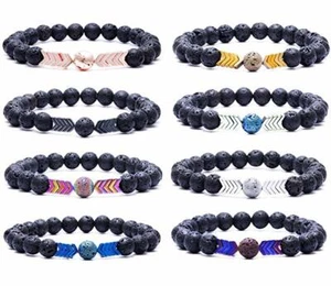 8mm Lava Rock Stone Bracelets Women Men's Arrow Essential Oil Diffuser Bracelets - Picture 1 of 16
