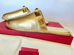 Valentino Garavani Roman Stud Metallic Leather Mules Slippers US 8 /Eur 38 - Picture 1 of 11