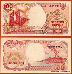 INDONESIE billet neuf de 100 RUPIAH Pick127 VOILIER VOLCAN ANAK KRAKATAU 1992 - Picture 1 of 1