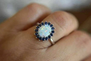 Women Wedding Ring 14K White Gold Plated 2.30Ct Round Lab-Created Fire Opal - Picture 1 of 4