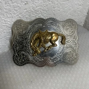Vintage Cowboys Horse Belt Buckle Nickel Silver Floral Scroll Horse Justin *** - Picture 1 of 8