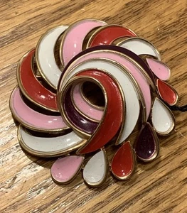 Fabulous Crown Trifari Vintage Gold Tone Colorful Swirl Brooch - Picture 1 of 7