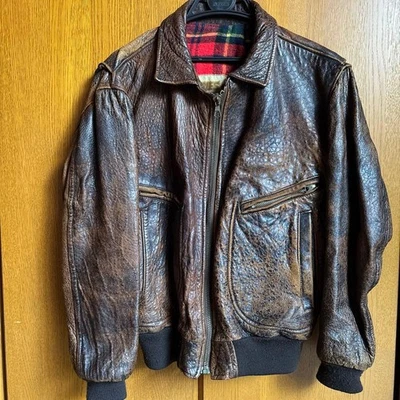 Charles Chevignon Leather Flight Jacket Brown French Pilot Style Used - Image 1 of 4