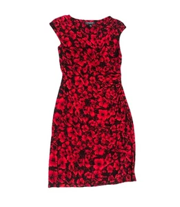Vestido Ralph Lauren Sin Mangas Rojo Floral Imitación Envolvente Negro Talla 8 Y2K Fiesta Retro - Imagen 1 de 14