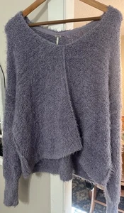 Free People Sweater Womens S Purple Icing V Neck Fuzzy Super Soft Cozy Pullover - Picture 1 of 8