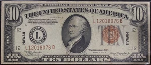 1934A VF25 Hawaii WWII Emergency Issue 10$ Note, PCGS, SN L12018076B - Picture 1 of 4