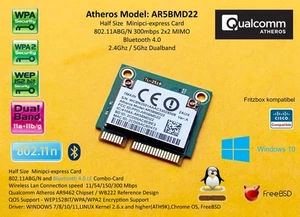 Atheros Wi-Fi Bluetooth AR9462 AR5B22 AR5BMD222 802.11N minipci-express doble banda - Imagen 1 de 2