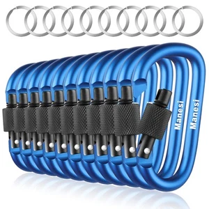 Carabiner Clips with Screw Gate, 10 Pack 3" Aluminum Carabiner D Shape Buckle... - Picture 1 of 6