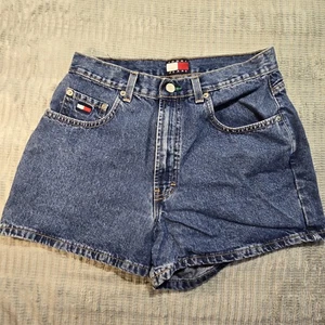 Tommy Hilfiger Damen Shorts Y2K Denim blau Jeans hoher Bund Flagge Spruch Gr. 10 - Bild 1 von 12