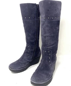 Fly London Womens Yota Suede Wedge Studded Tall Boots Sz 40 US 9.5 - 10 M Zip - Picture 1 of 9