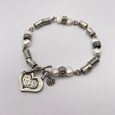 Or Paz Sterling Silver Pearl Heart Toggle Bracelet Designer Beaded Bracelet - Image 1 of 4
