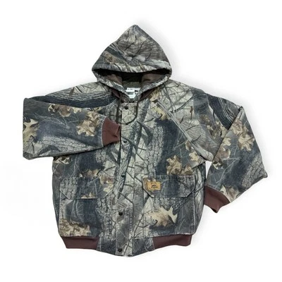 Vintage Duxbak Real Tree Bomber Jacket Mens L Full Zip Quilt Lined Hunting Coat - Image 1 of 4