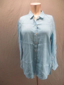 Camisa esencial JJill talla S para mujer azul 100 % lino manga larga abotonada 786 - Imagen 1 de 9