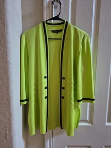 Ming Wang Open Knit Cardigan/sweater In Green/black Size S - Picture 1 of 9