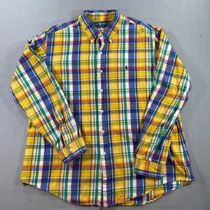VTG Ralph Lauren Long Sleeve Button Flannel Shirt Mens 2XL Yellow HEAVY Plaid - Picture 1 of 8
