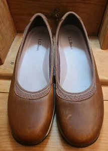 L.L. Bean Womens 8M Leather Brown Flat Slip On Comfort Shoe - Picture 1 of 9