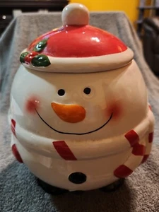 Roly Poly Keramik Schneemann Keksdose Tii Collections rot/weiß/schwarz 9-1/2 Zoll - Bild 1 von 9