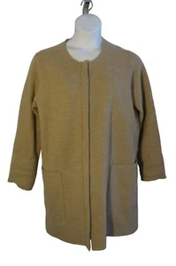 Eileen Fisher L Camel Brown Wool Longer Length Jacket POCKETS - Picture 1 of 3
