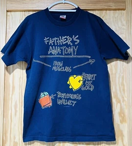 Vintage 90er Jahre Fruit of Loom T-Shirt mit einzelnen Stichen Grafik Väter Anatomie marineblau L - Bild 1 von 10