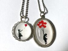 (1) Banksy Girl Balloons Artisan Silver-Plate Glass Cabochon Pendant Necklace
