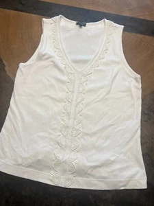 TALBOTS PETITES WHITE BEADED EMBROIDERED BOHO TANK TOP SZ M - Picture 1 of 5