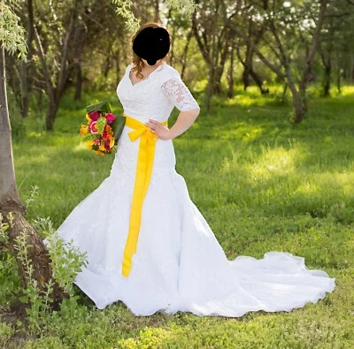 Vestido de novia de encaje blanco - estilo sirena - Allure Bridals - talla 10 usado Foto 1 de 4
