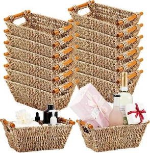New-12 Pcs Small Wicker Baskets for Gifts Empty 9 x 6 x 4 Inches Hand Wov - Picture 1 of 5