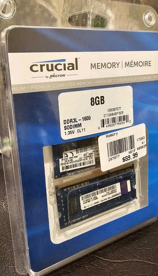 CRUCIAL Memory by Micron 8GB KIT 2x4GB Notebook DDR3L 1600 SODIMM CT2C4G3S160BM - Image 1 of 4
