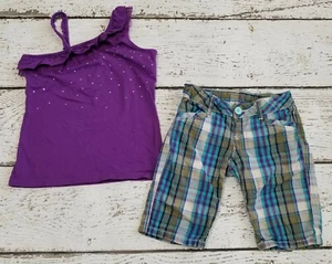 GAP KIDS 10 Girls Purple Gemstone Tank & Plaid Bermuda Shorts - EUC 10 - Picture 1 of 4