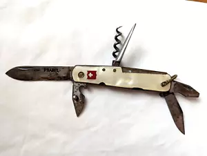 Vtg PRADEL Scout Folding 6 Multiple Functions Pocket Knife Pearl Plastic Panels - Picture 1 of 5