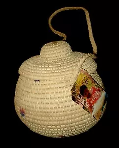 WARAO HAND WOWEN 7 3/4 in LIDDED BASKET/ BAG W/STRAP TRIBAL ART VENEZUELA NEW - Picture 1 of 10