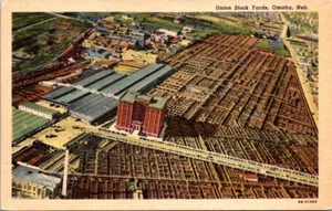 Postcard Aerial View Union Stock Yards Omaha NEB. - Picture 1 of 2