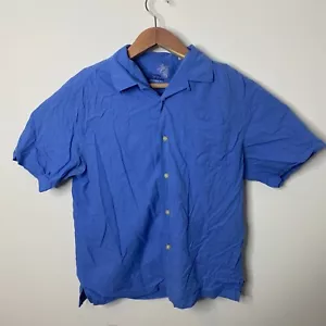 Tommy Bahama Hawaiian Shirt Mens Large Blue 100% Silk Short Sleeve Original Fit - Picture 1 of 9