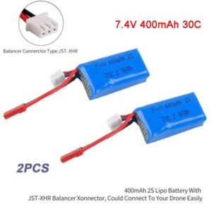 2pcs 400mAh 2S 7.4V 30C LiPo Battery Pack w/ JST Plug for Micro FPV Racing Drone - Picture 1 of 8
