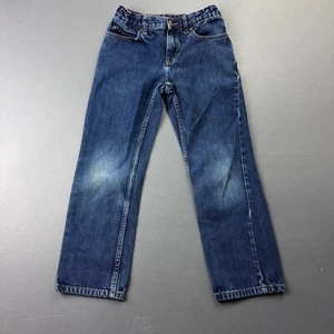 Lands’ End Jeans Girls Size 8 Blue Denim Straight Leg Adjustable Waist Dark Wash - Picture 1 of 12